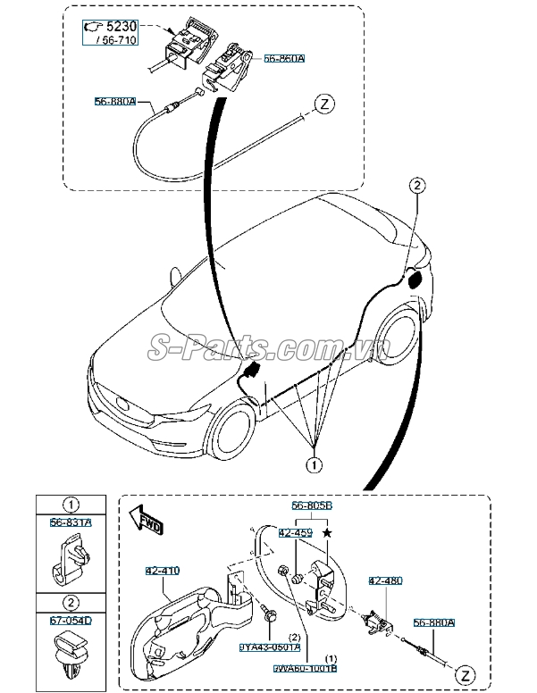 Tay giật mở lắp bình xăng Mazda 2 2015-2017