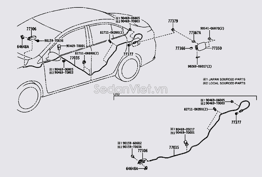 Dây giật nắp bình xăng Toyota Vios 2019