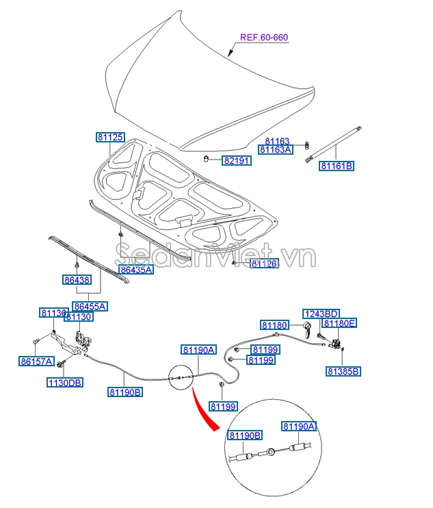 Ti chống nắp capo trước Hyundai Santafe 2010-2012