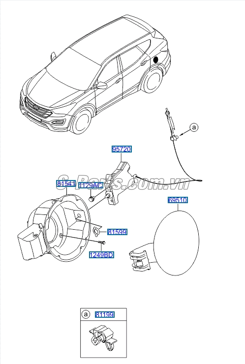 Nắp bình xăng ngoài Hyundai Santafe 2013-2015