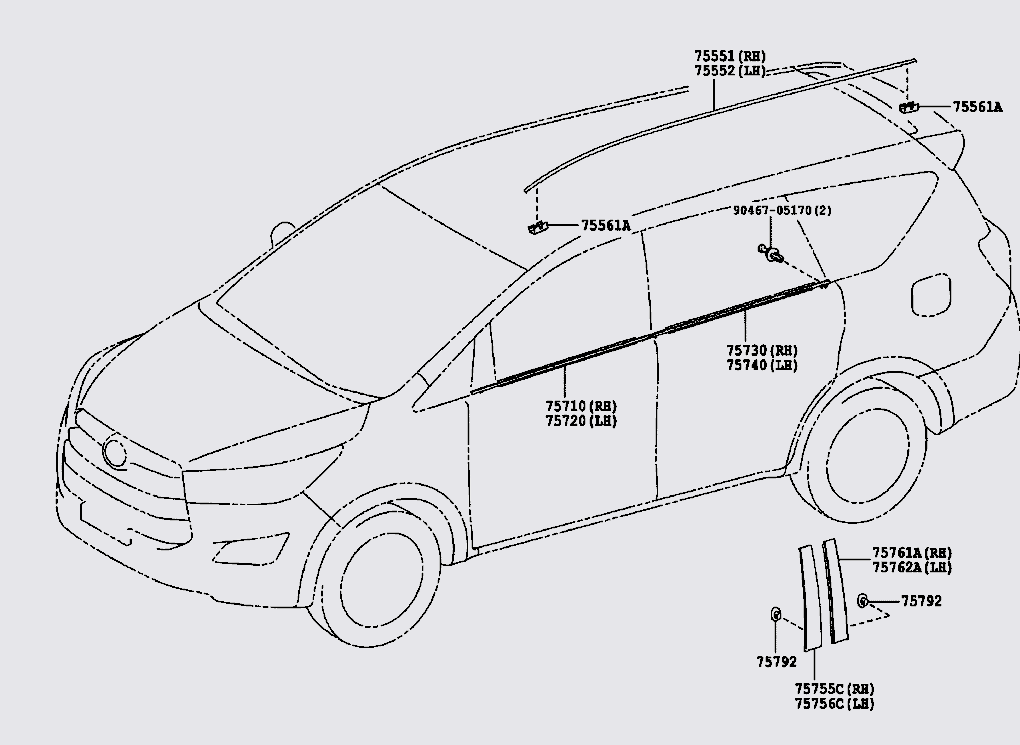 Ốp nhựa trang trí ngoài cánh cửa trước Toyota Innova 2020