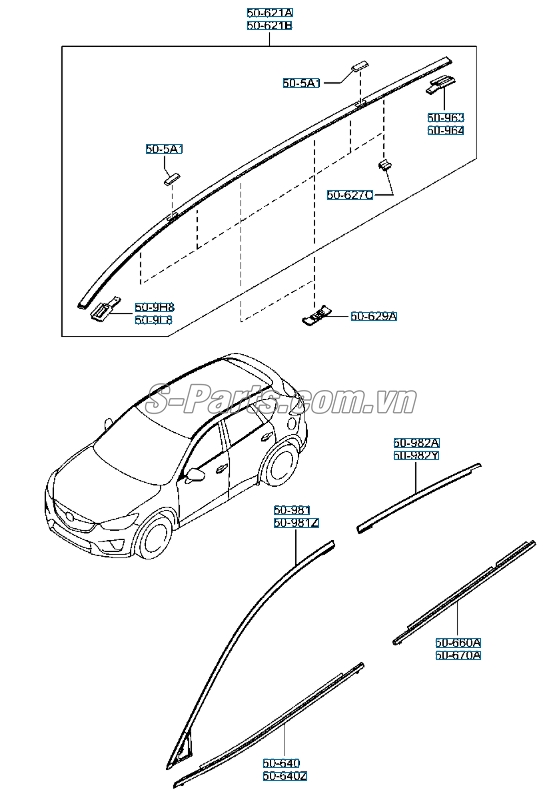 Nẹp ngoài chân kính cánh cửa sau Mazda CX-5 2012-2015