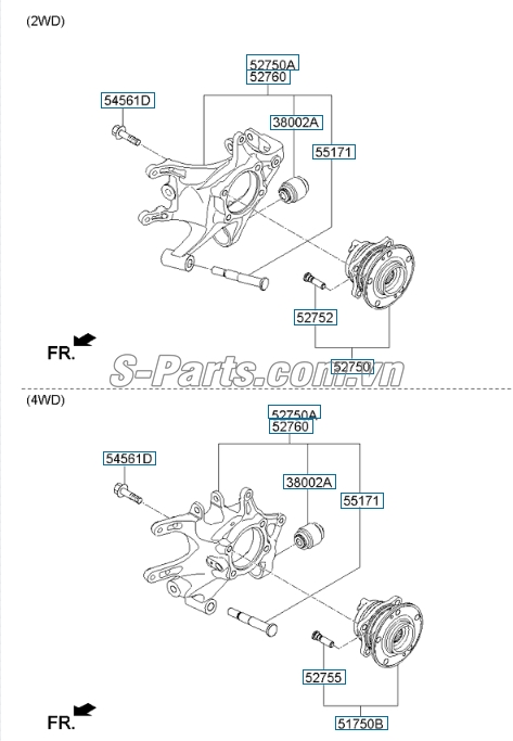 Cao su cân bằng moay ơ sau Hyundai Santafe 2010-2012