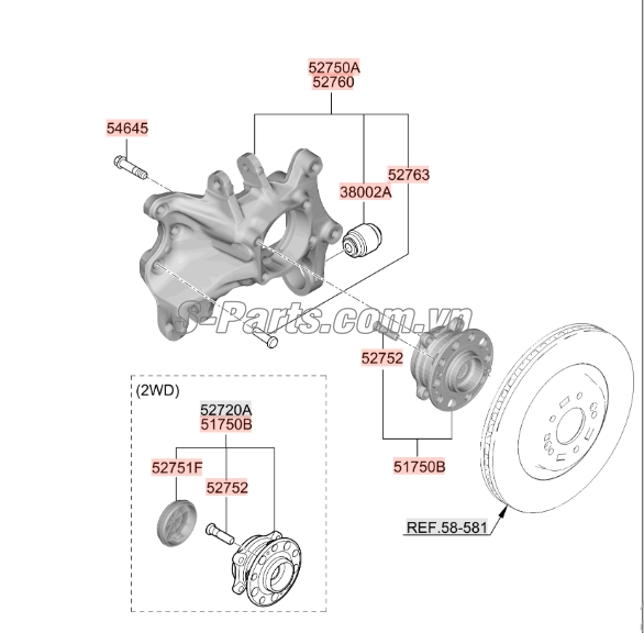 Cao su  ngõng moay ơ sau Hyundai Santafe 2019-2021