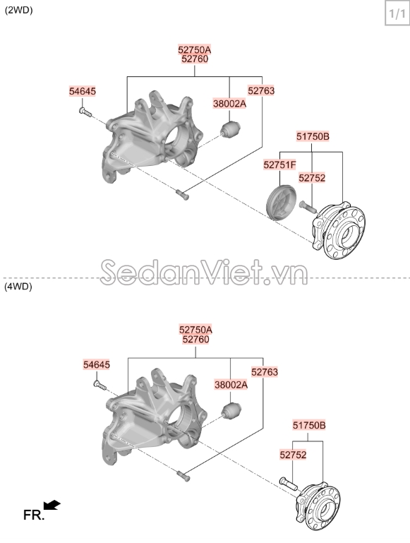 Cao su  ngõng moay ơ sau Hyundai Santafe 2019-2021