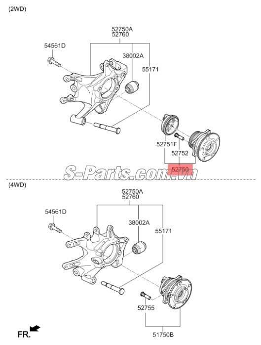 Cao su cân bằng moay ơ sau Hyundai Santafe 2010-2012