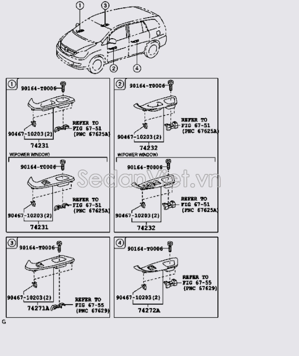 Nhựa ốp công tắc lên xuống kính Toyota Innova 2008-2011
