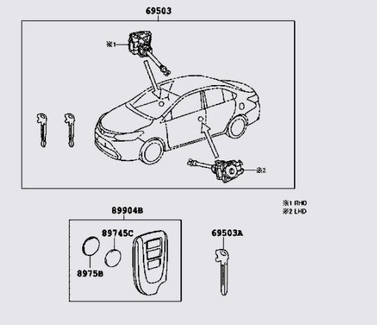 Bộ ổ khóa cánh cửa trước Toyota Vios 2014-2016