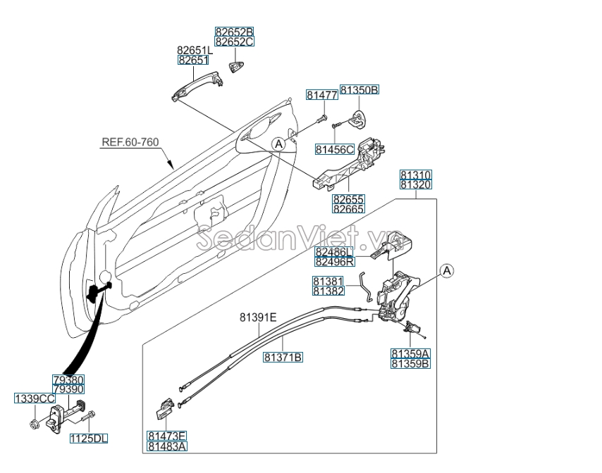 Đế bắt tay mở cửa trước KIA K3 2013-2016