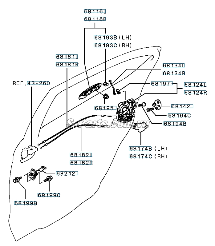 Chốt cửa Mitsubishi Triton 2010-2013