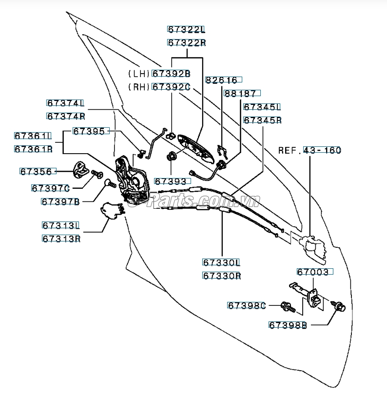 Chốt cửa Mitsubishi Triton 2010-2013