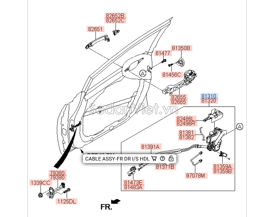 Đuôi tay mở cửa KIA K3 2013-2016