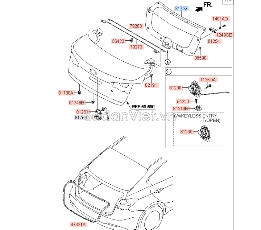 Ổ khóa ngậm cốp hậu KIA K3 2013-2016