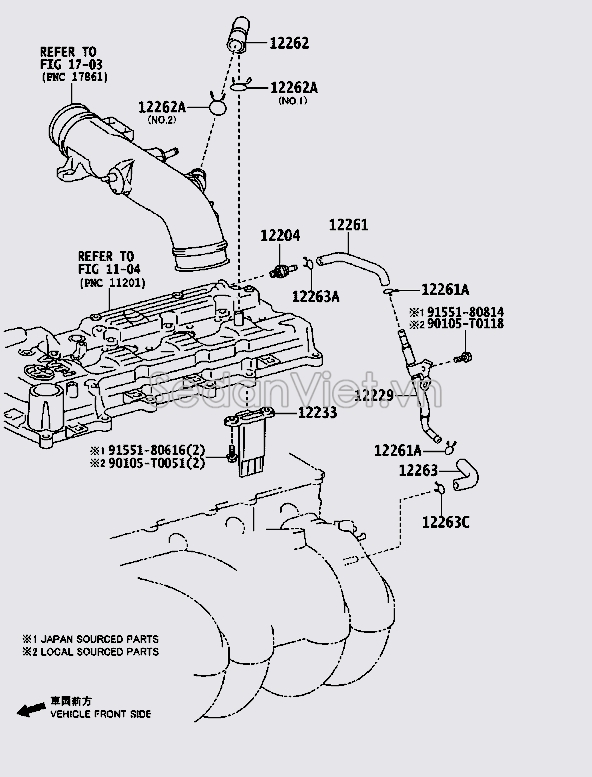 Ống hơi thừa nắp dàn cam Toyota Innova 2012-2013