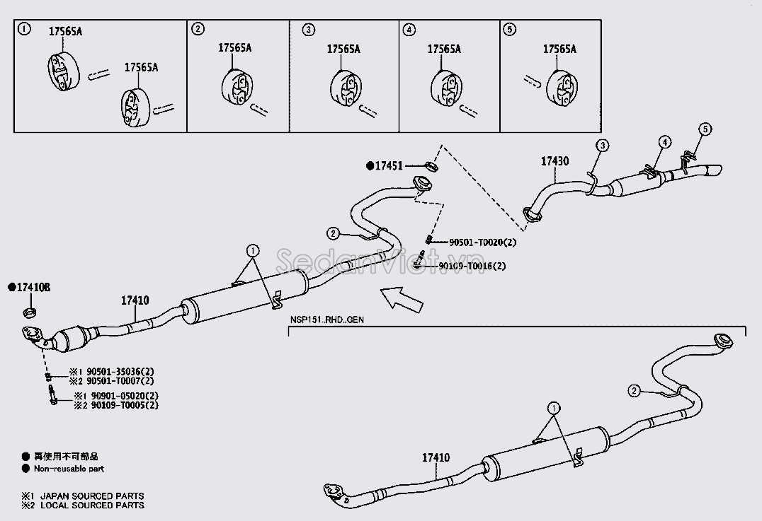 Ống xả đoạn giữa Toyota Vios 2019