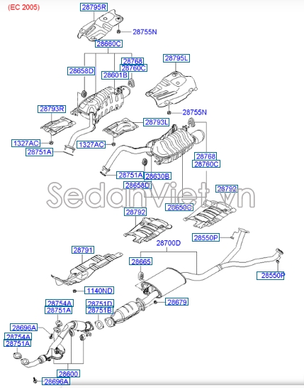 Cách nhiệt ống xả Hyundai Santafe 2006-2008