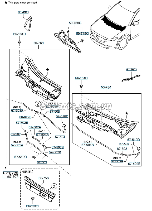 Vòi phun nước rửa kính Mazda 3 2017-2019