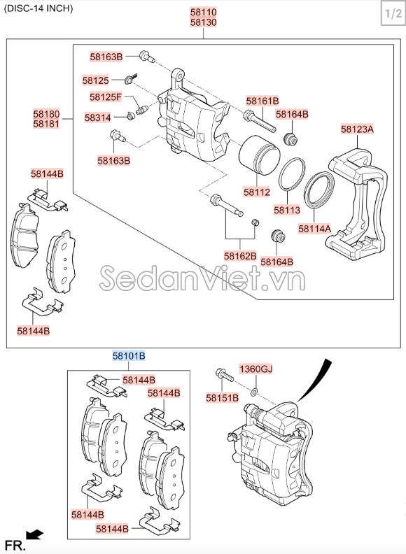 Ắc phanh trước Hyundai Accent 2011-2016