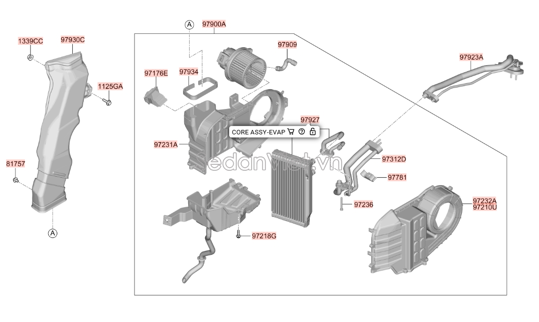 Trở quạt gió điều hòa Hyundai Santafe 2013-2015