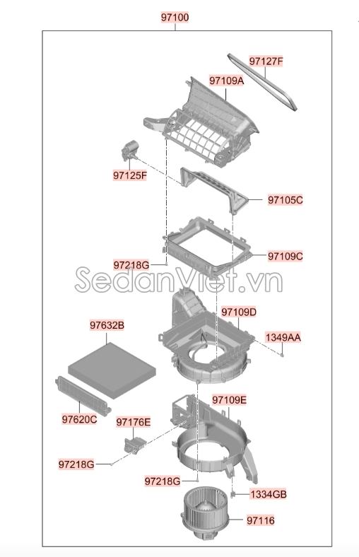 Trở quạt gió điều hòa Hyundai Santafe 2019-2021