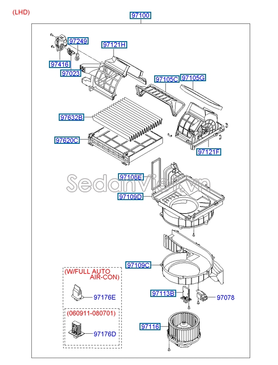 Quạt điều hòa trong xe Hyundai Veracruz 2008