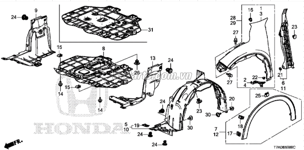 Chắn bùn gầm máy giữa Honda HR-V 2019