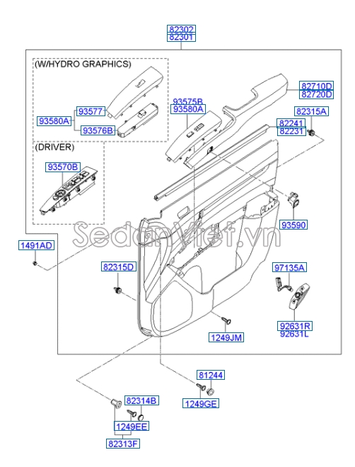 Nẹp chân kính cánh cửa trong trước Hyundai Santafe 2006-2008