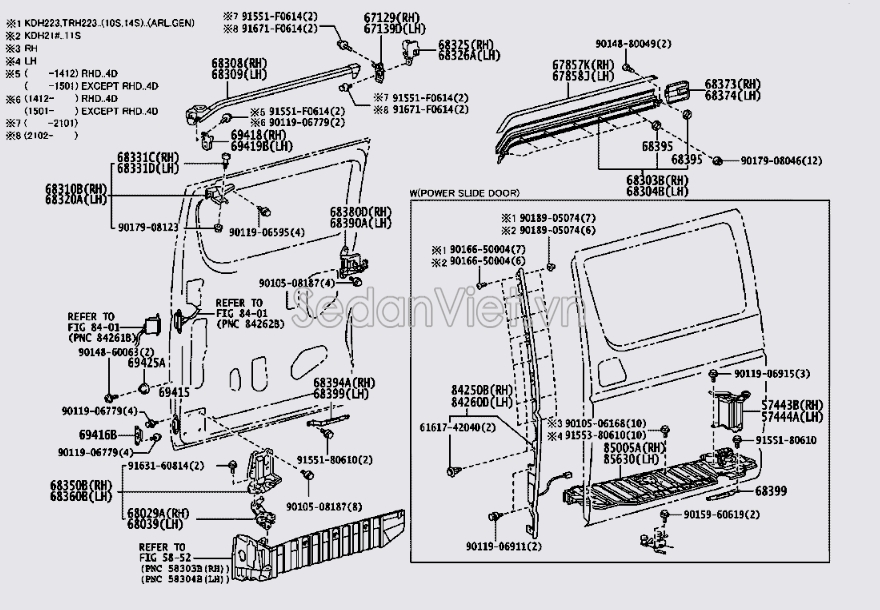 Ổ khóa ngậm cánh cửa lùa Toyota Hiace 2007-2012