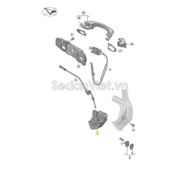 Cáp ổ khóa mở cửa Volkswagen Polo 2015-2017