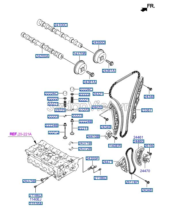 Nhựa dẫn hướng cam thẳng Hyundai Santafe 2010