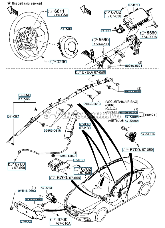Túi khí phụ Mazda 3 2013-2016