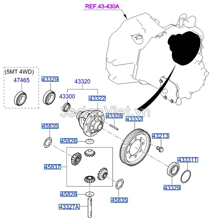 Bi vỏ cầu vi sai KIA Forte 2013