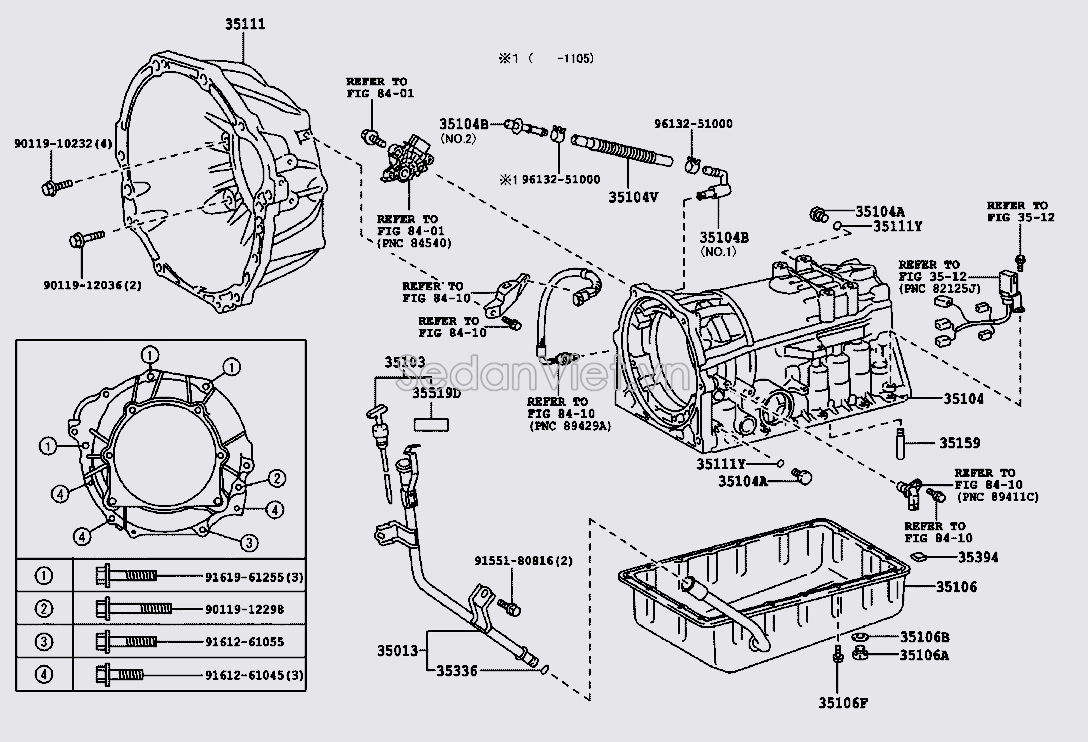 Vỏ hộp số tự động phần đầu Toyota Fortuner 2009-2012