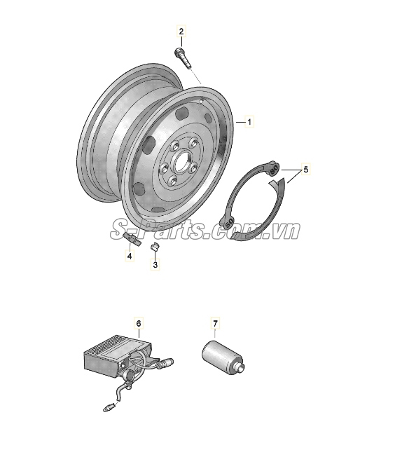 Sơ đồ lắp ráp phụ tùng Bánh xe dự phòng