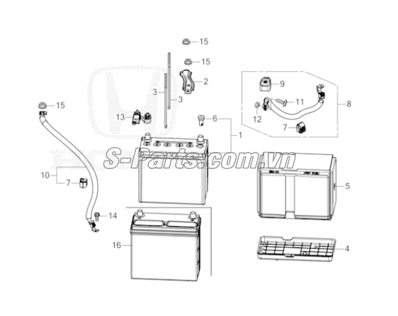 Sơ đồ lắp ráp phụ tùng Bình ắc quy