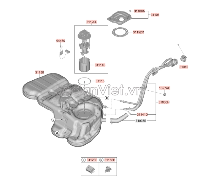 Sơ đồ lắp ráp phụ tùng Bình nhiên liệu diesel