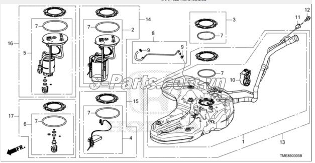 Sơ đồ lắp ráp phụ tùng Bình xăng 1
