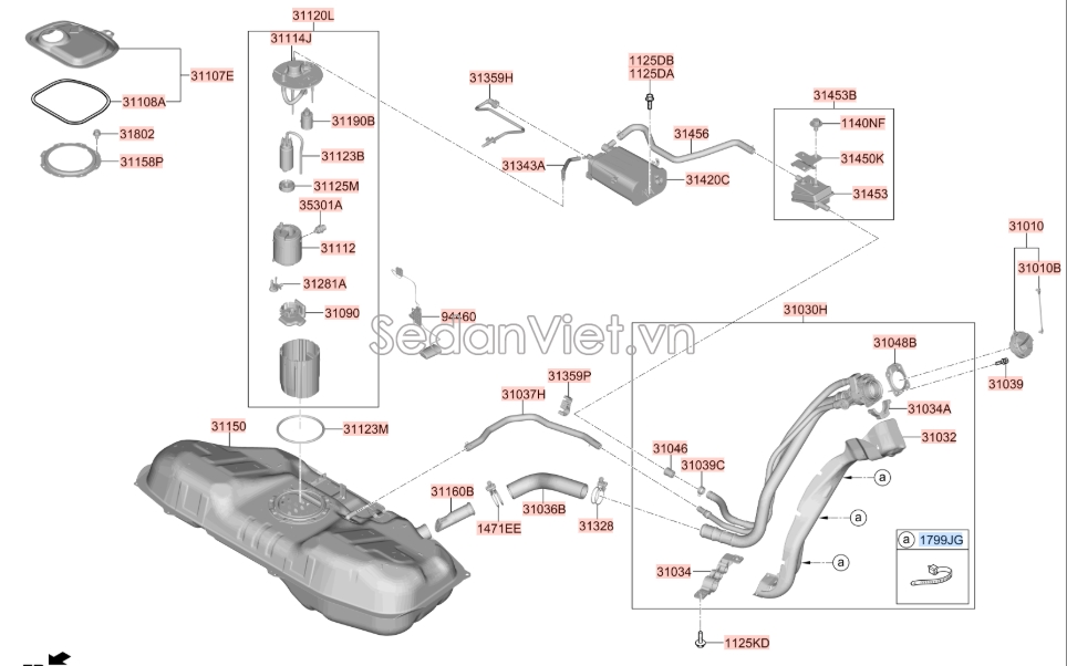 Sơ đồ lắp ráp phụ tùng Bình xăng