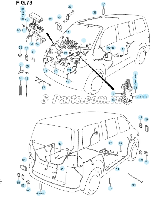 Sơ đồ lắp ráp phụ tùng Bộ dây điện xe