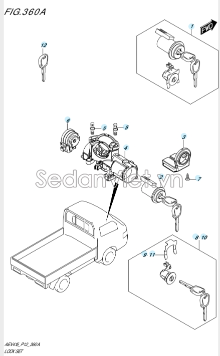 Sơ đồ lắp ráp phụ tùng Bộ khóa