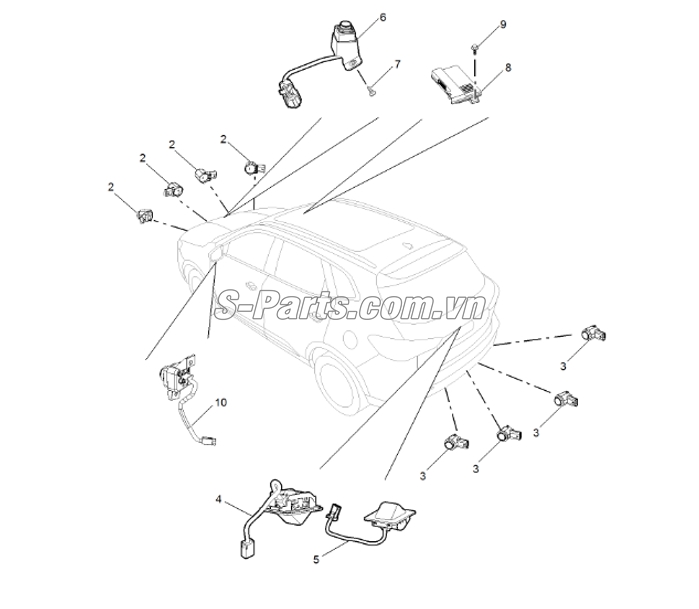 Sơ đồ lắp ráp phụ tùng cảm biến đỗ xe