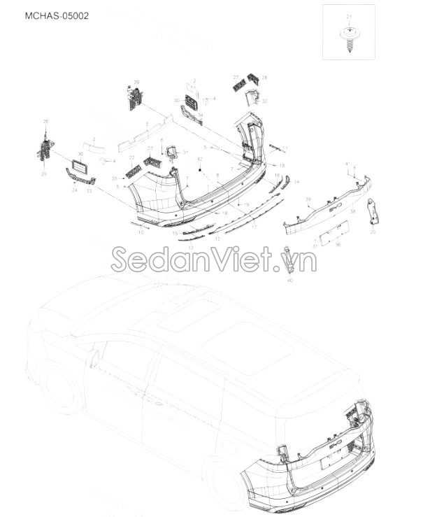 Sơ đồ lắp ráp phụ tùng Cản sau