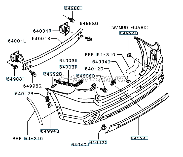 Sơ đồ lắp ráp phụ tùng Cản sau 2wd