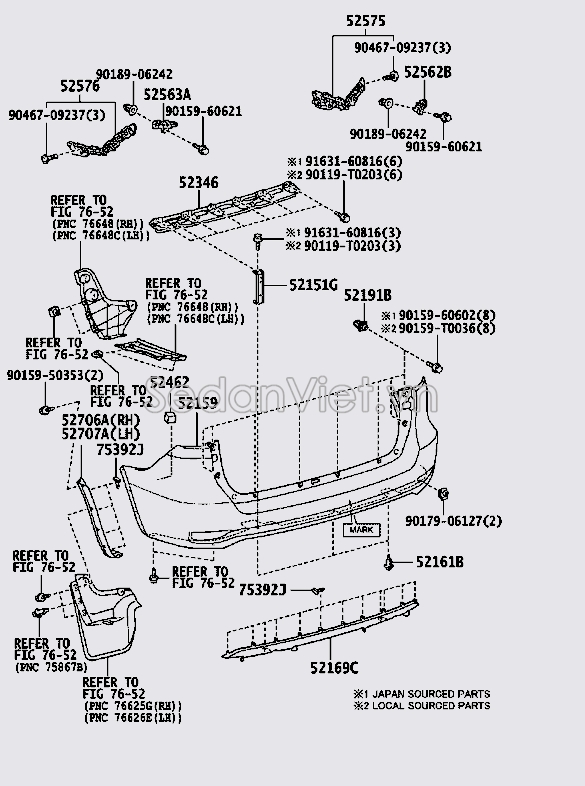 Sơ đồ lắp ráp phụ tùng Cản sau