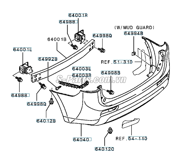 Sơ đồ lắp ráp phụ tùng Cản sau 4wd