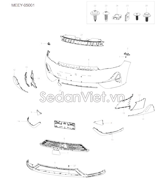 Sơ đồ lắp ráp phụ tùng Cản trước 1