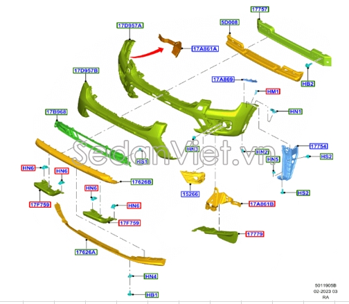 Sơ đồ lắp ráp phụ tùng Cản trước