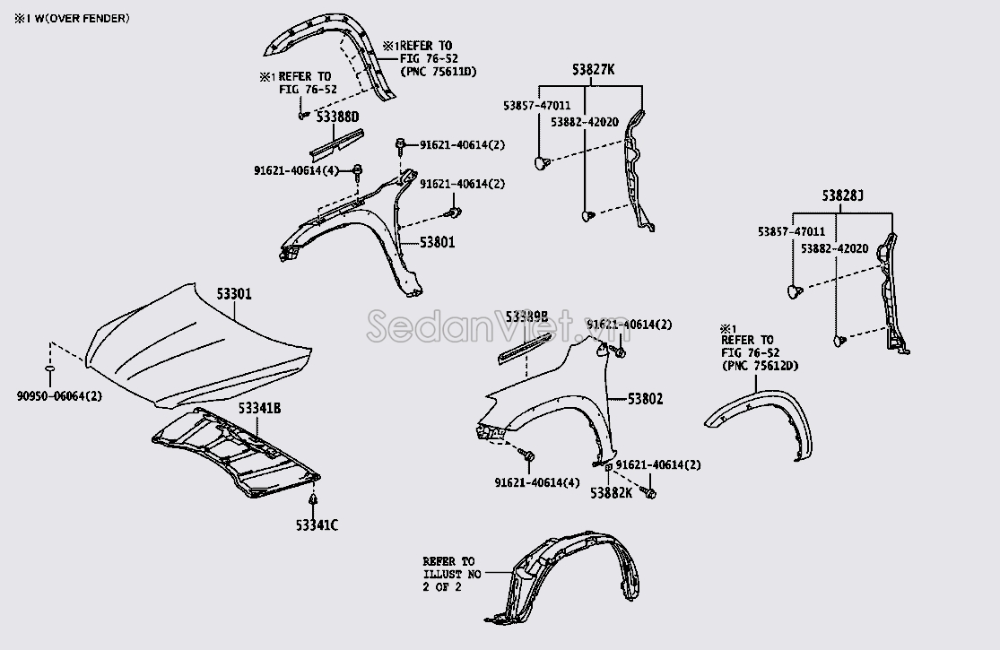 Sơ đồ lắp ráp phụ tùng Capo và tai xe