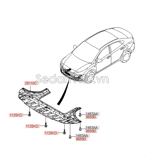 Sơ đồ lắp ráp phụ tùng Chắn bùn động cơ
