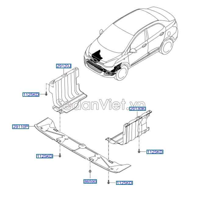 Sơ đồ lắp ráp phụ tùng Chắn bùn động cơ
